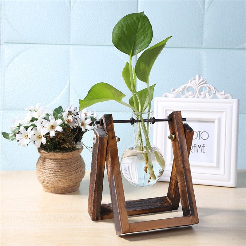 NatureDesk Glass and Wood Planter